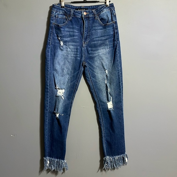 High Rise Distressed Blue Jeans - Picture 1 of 9